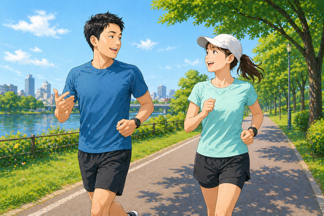 会話をしながらZone２で走るランナーたちの絵